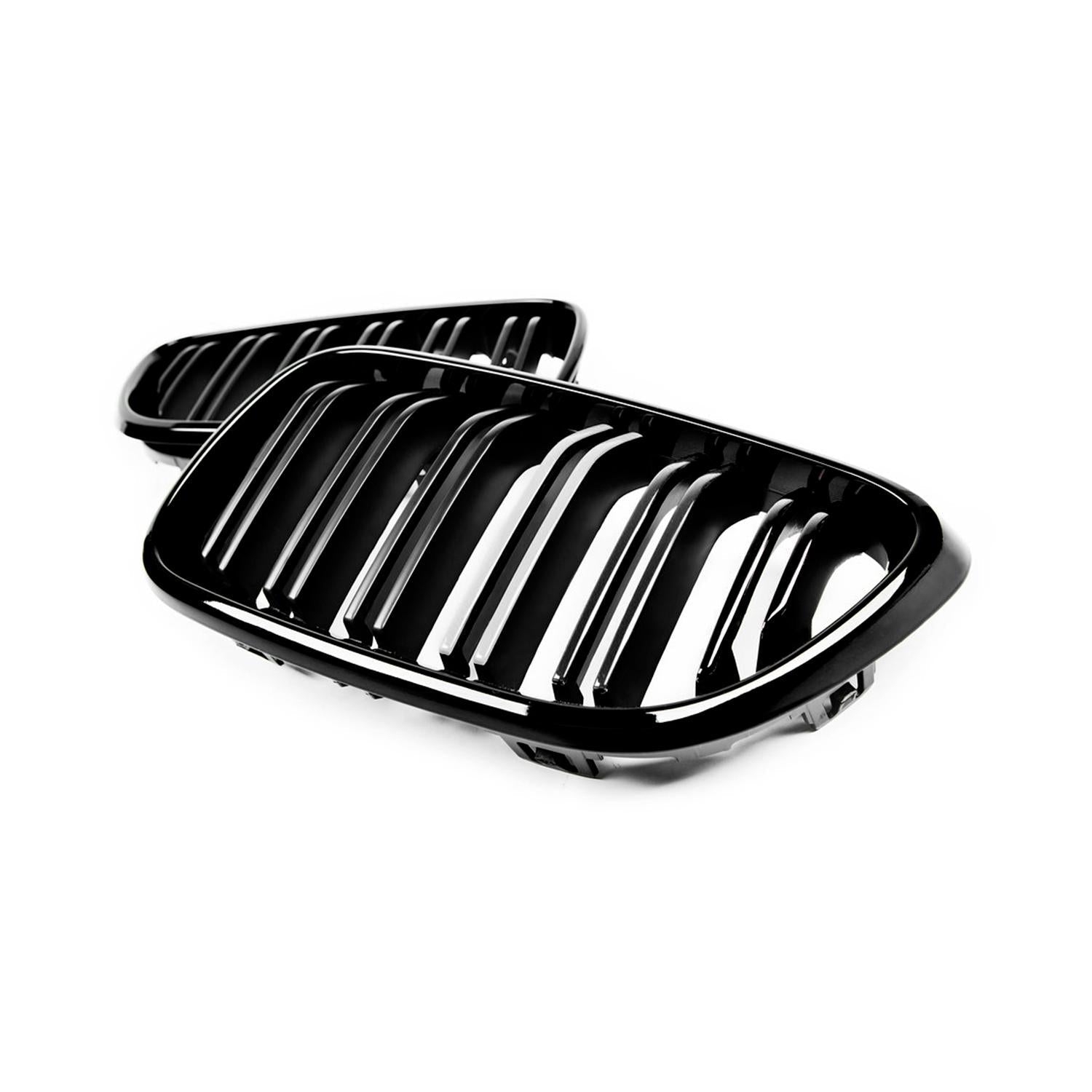 MHC Black BMW F87 M2 N55 & F22/F23 2 Series Gloss Black OEM M2 Style Double Slat Front Grilles