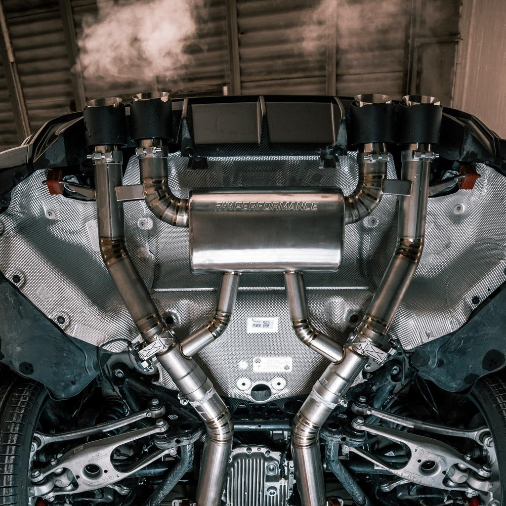 R44 BMW M3/M4 Race Cat Back Exhaust System In Titanium With Carbon Tips (G80/G81/G82/G83)