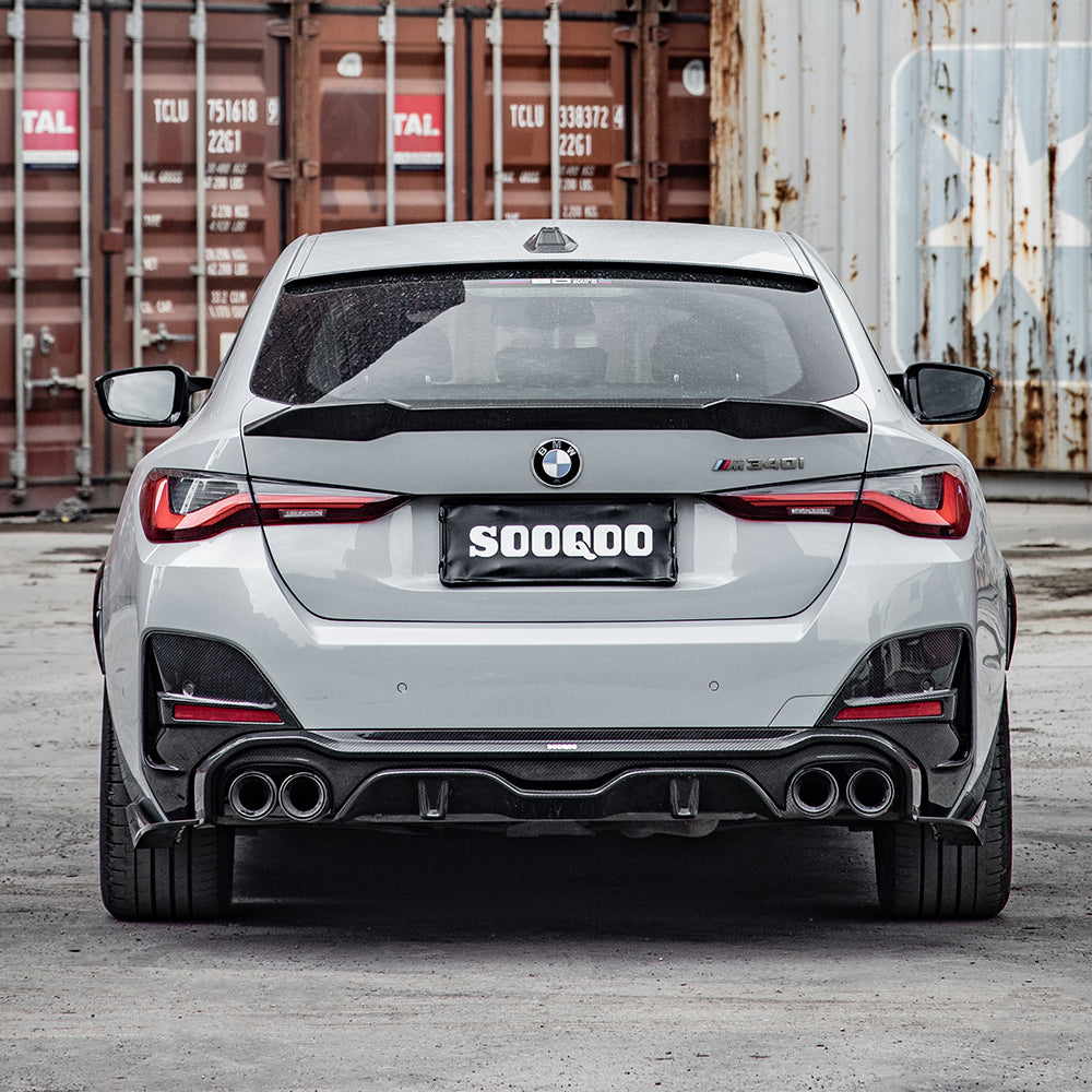 SooQoo BMW 4 Series G26 Rear Diffuser Dual Tips In Gloss Carbon Fibre