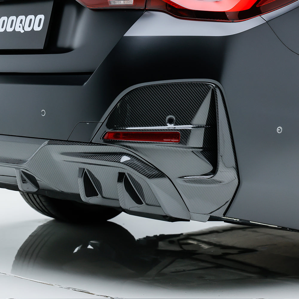 SooQoo BMW 4 Series G26 Rear Bumper Inserts In Gloss Carbon Fibre