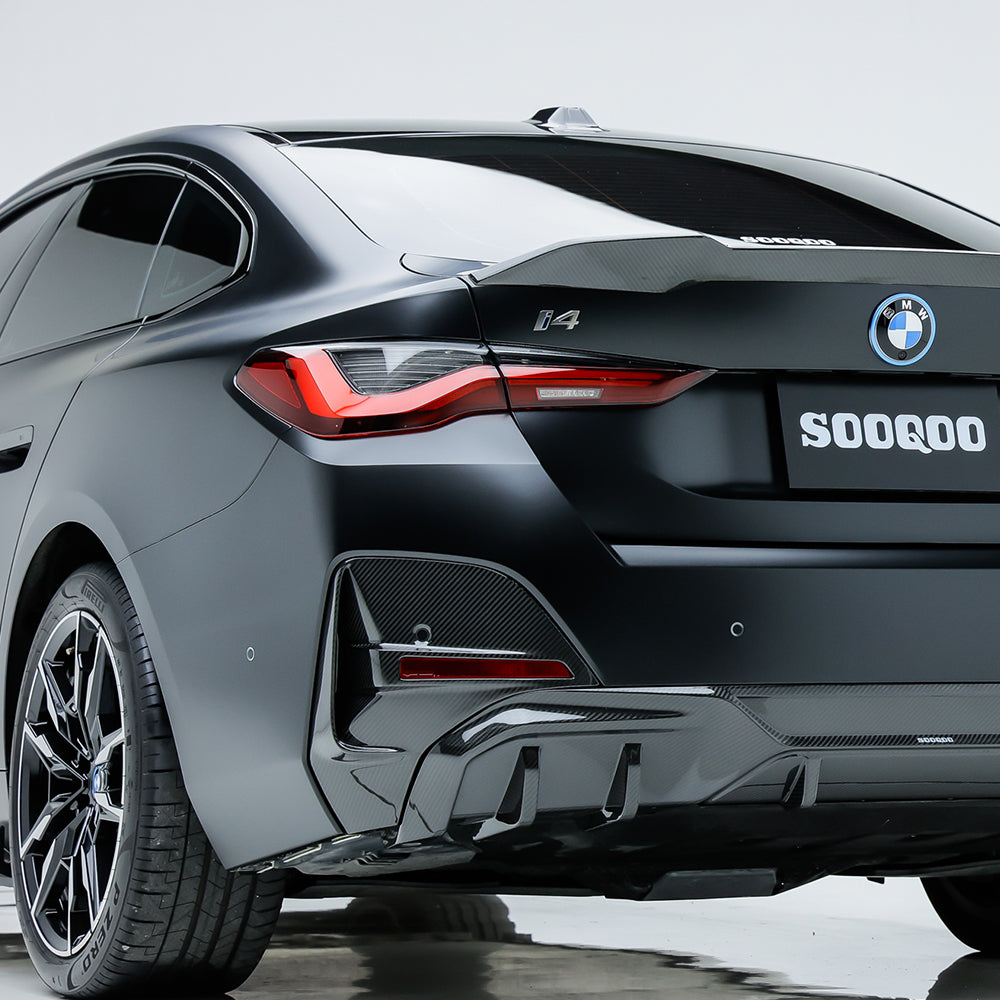 SooQoo BMW 4 Series G26 Rear Bumper Inserts In Gloss Carbon Fibre