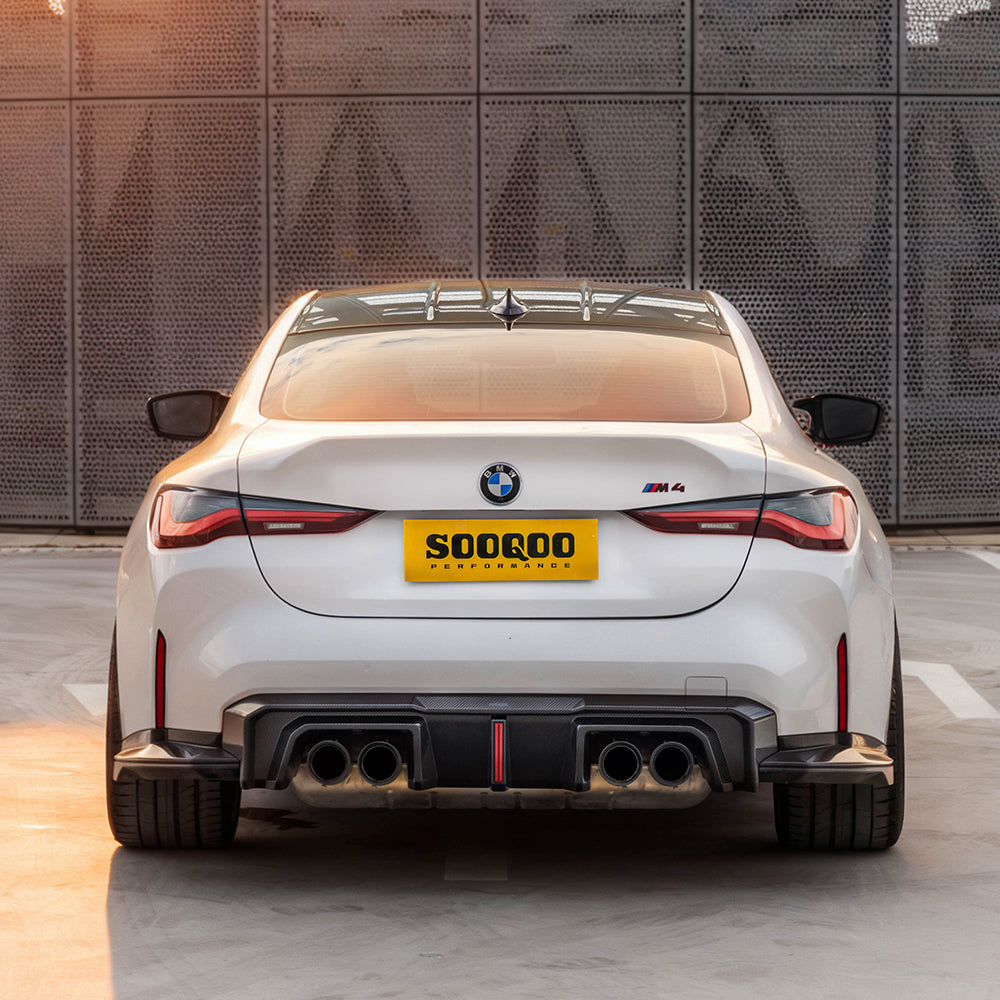 SooQoo V2 BMW M4 G82 Rear Diffuser W/Brake Light In Gloss Carbon Fibre
