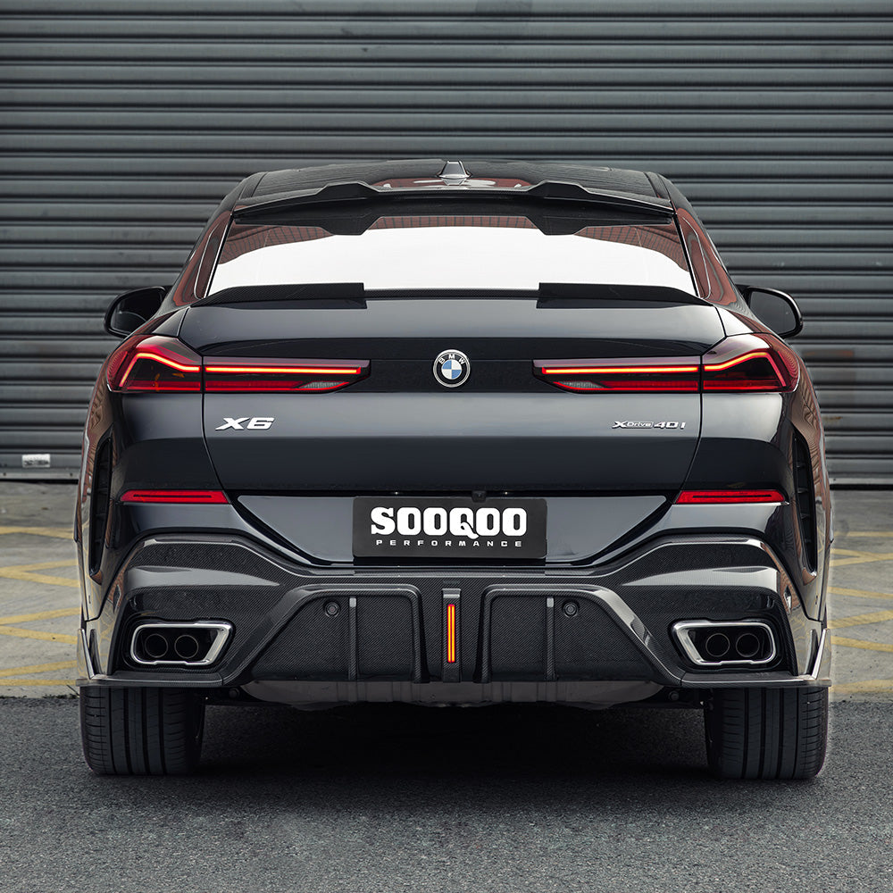 SooQoo BMW X6 G06 Rear Diffuser W/Brake Light In Gloss Carbon Fibre