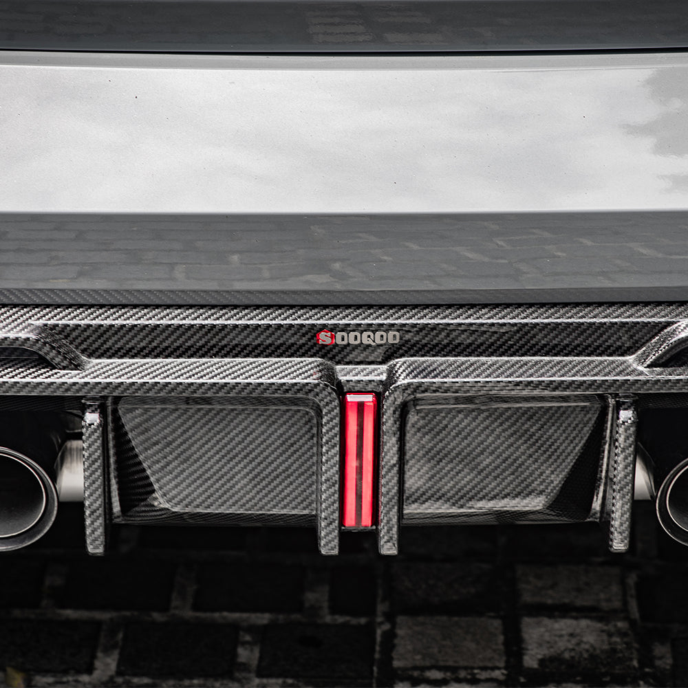 SooQoo BMW G80 & G81 M3 Rear Diffuser With Brake Light + Rear Splitters In Gloss Carbon Fibre