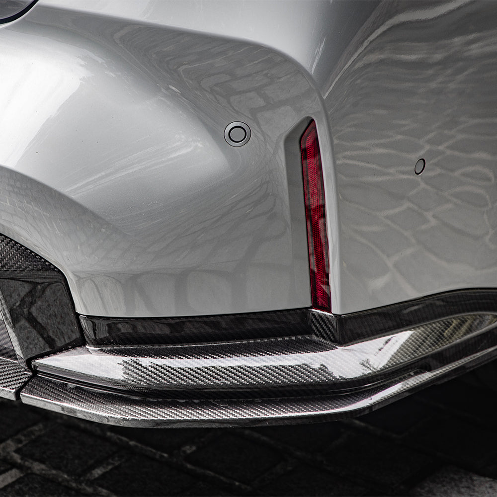 SooQoo BMW G80 & G81 M3 Rear Diffuser With Brake Light + Rear Splitters In Gloss Carbon Fibre