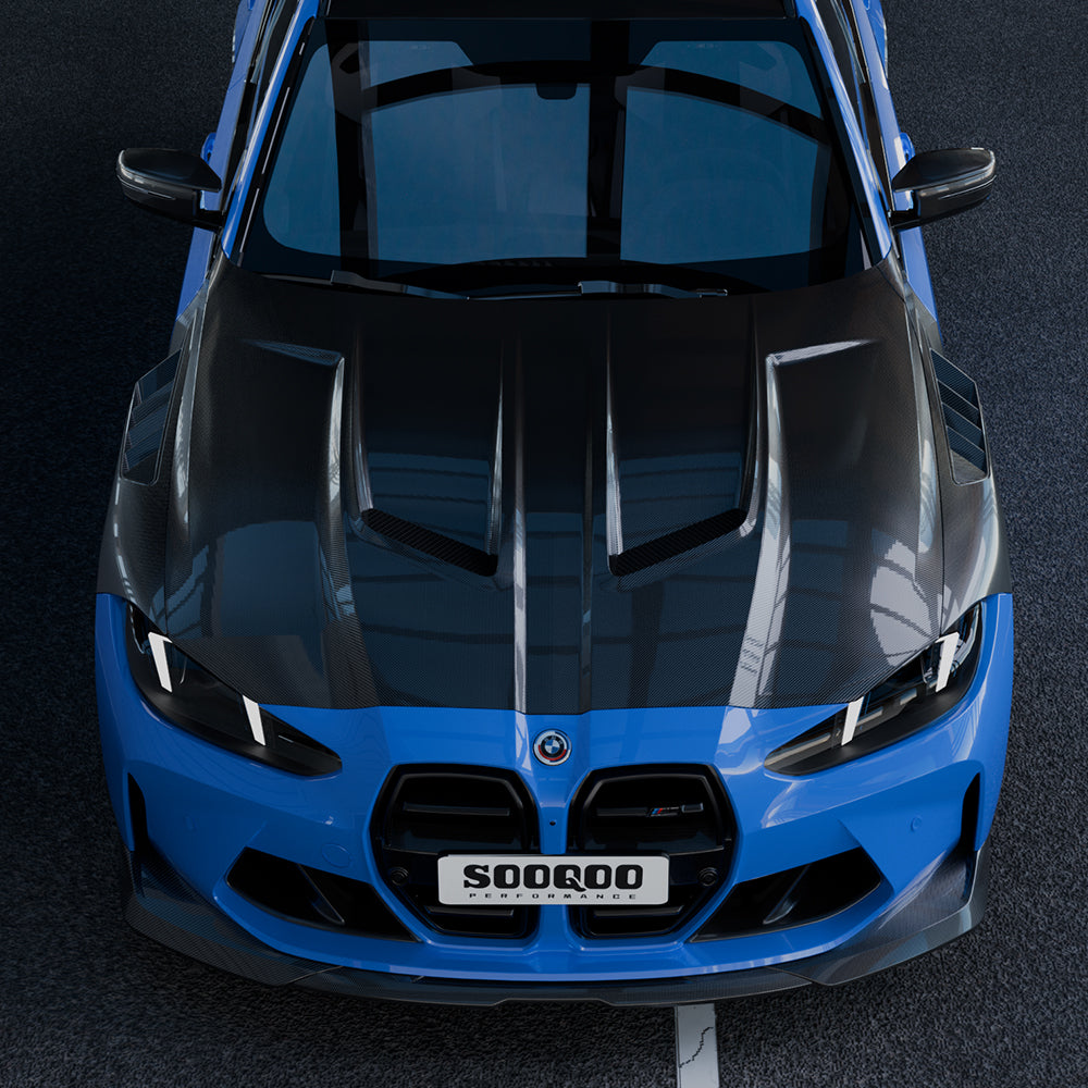 SooQoo BMW M3 G80 M4 G82 Vented Hood In Gloss Carbon Fibre