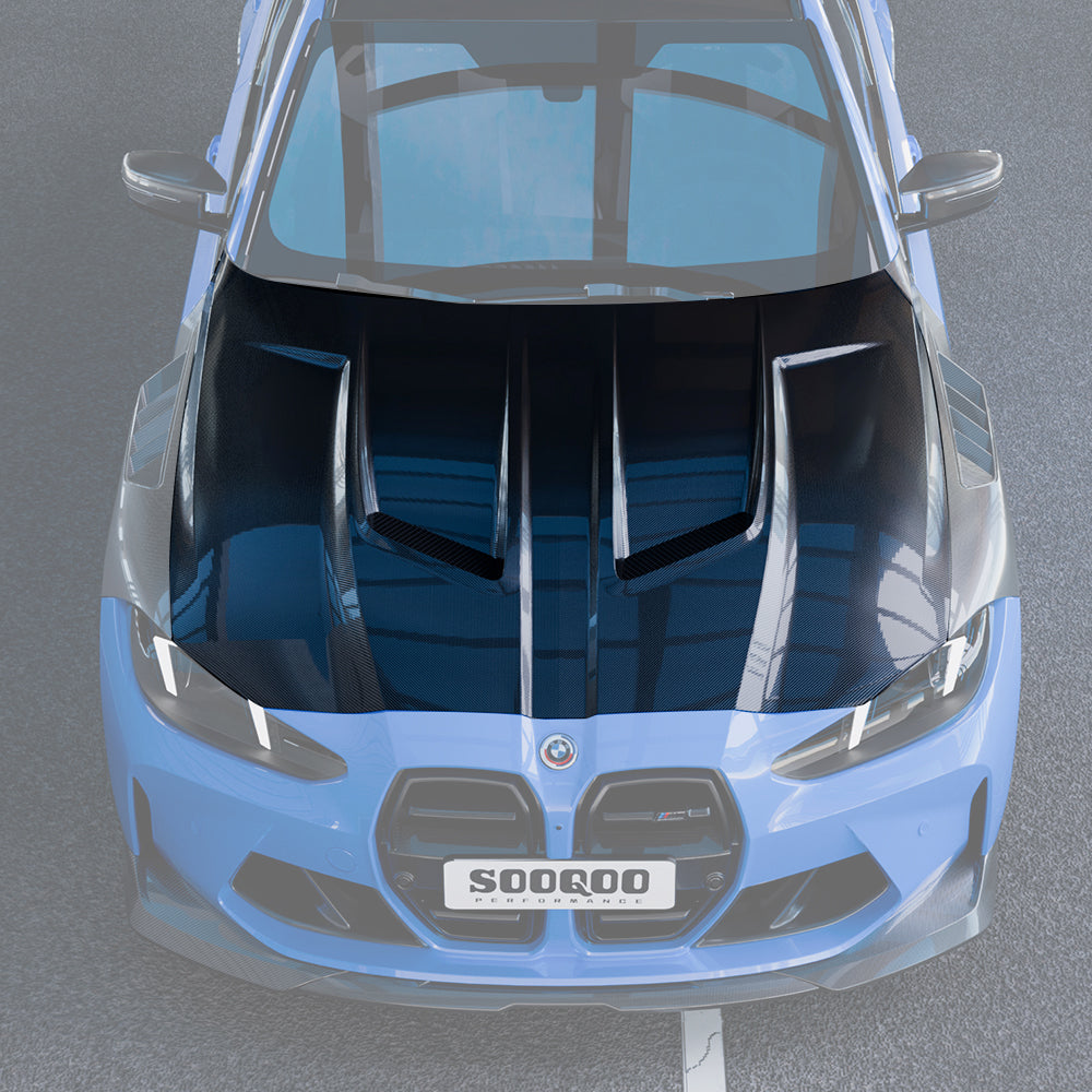 SooQoo BMW M3 G80 M4 G82 Vented Hood In Gloss Carbon Fibre