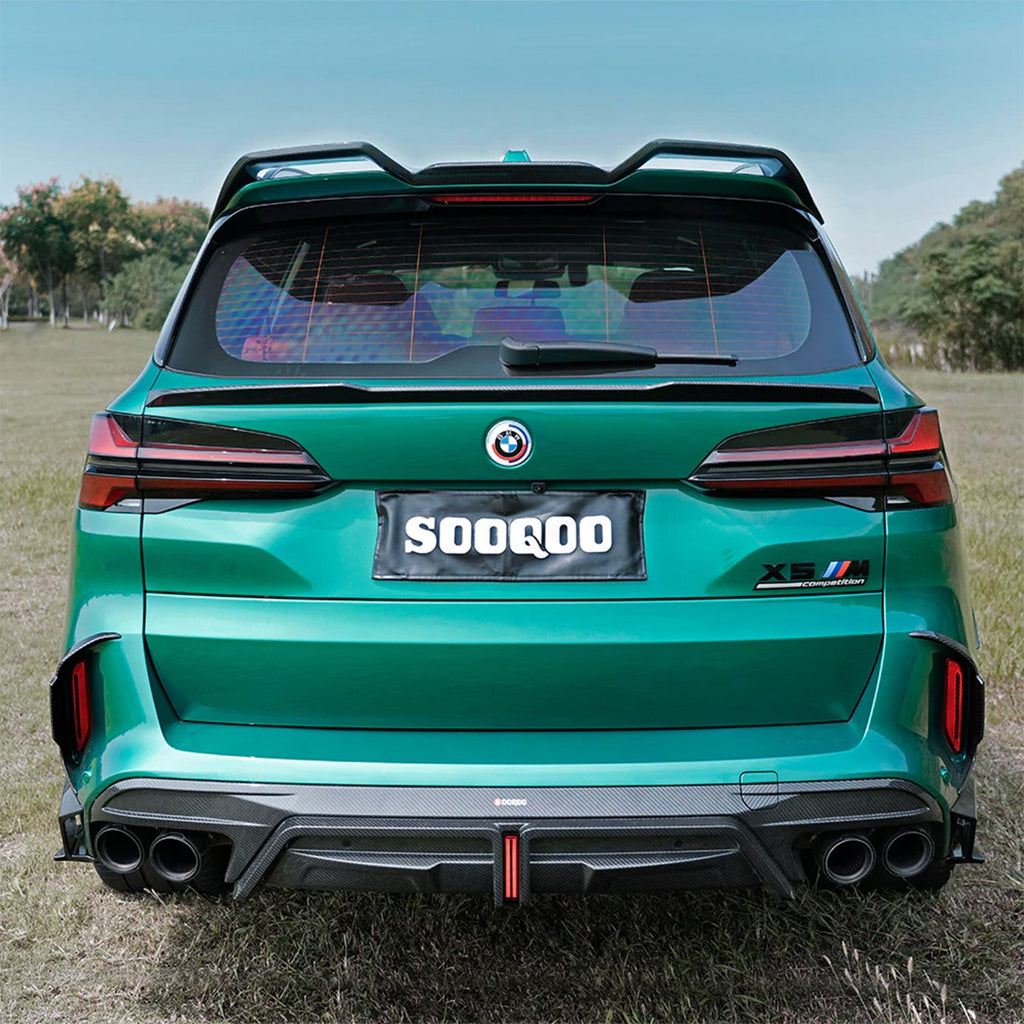 SooQoo BMW F95 X5M LCI Rear Bumper Trims In Gloss Carbon Fibre