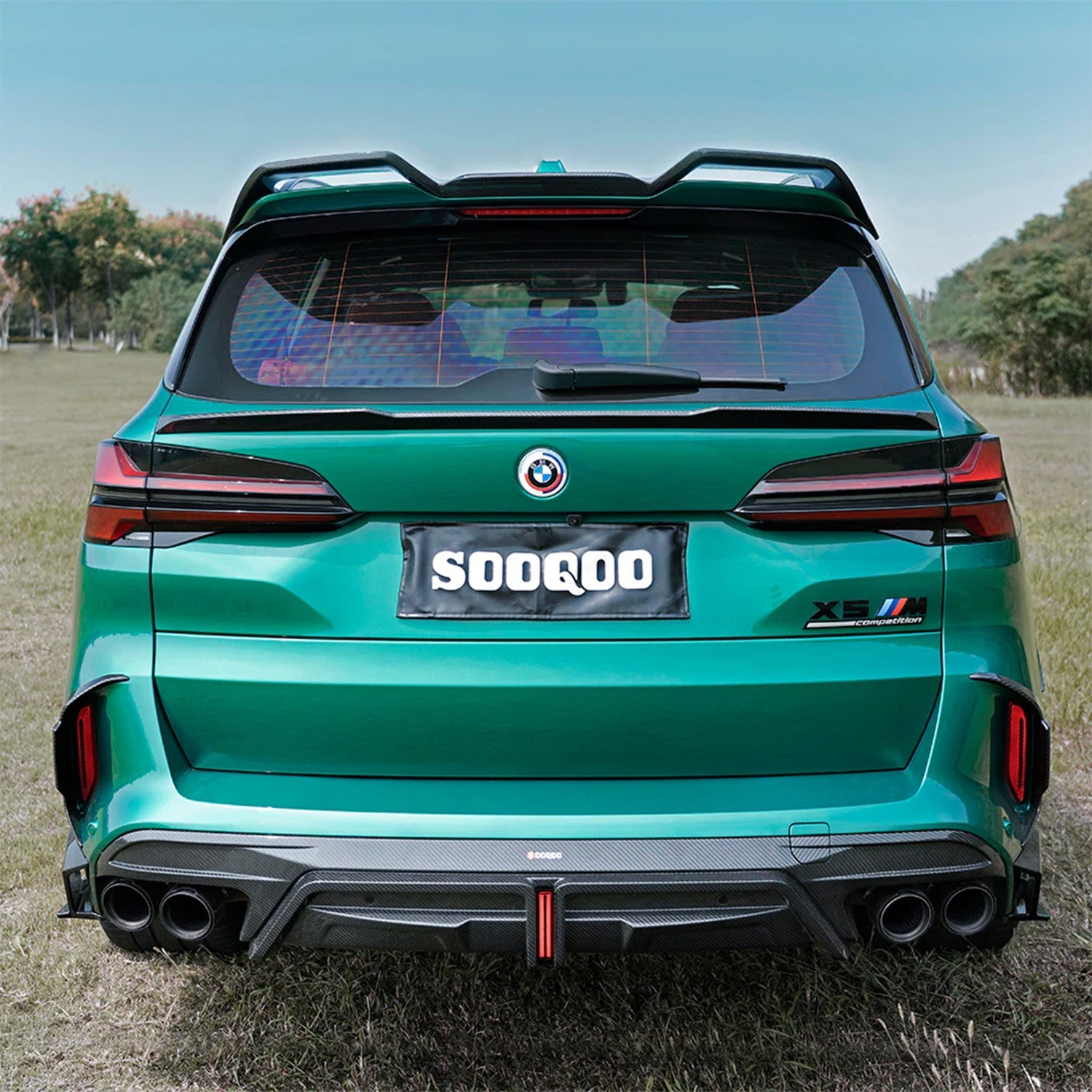 SooQoo BMW F95 X5M LCI Rear Bumper Trims In Gloss Carbon Fibre