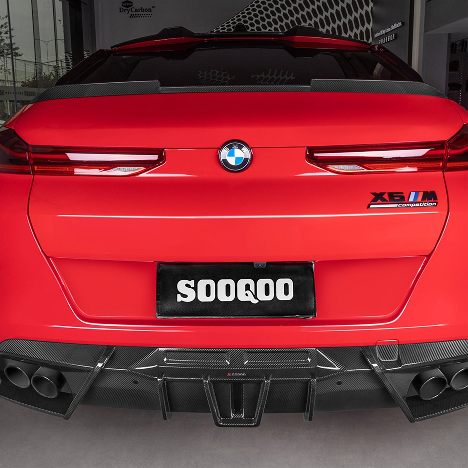 SooQoo BMW F96 X6M SQ-A Rear Diffuser In Gloss Carbon Fibre