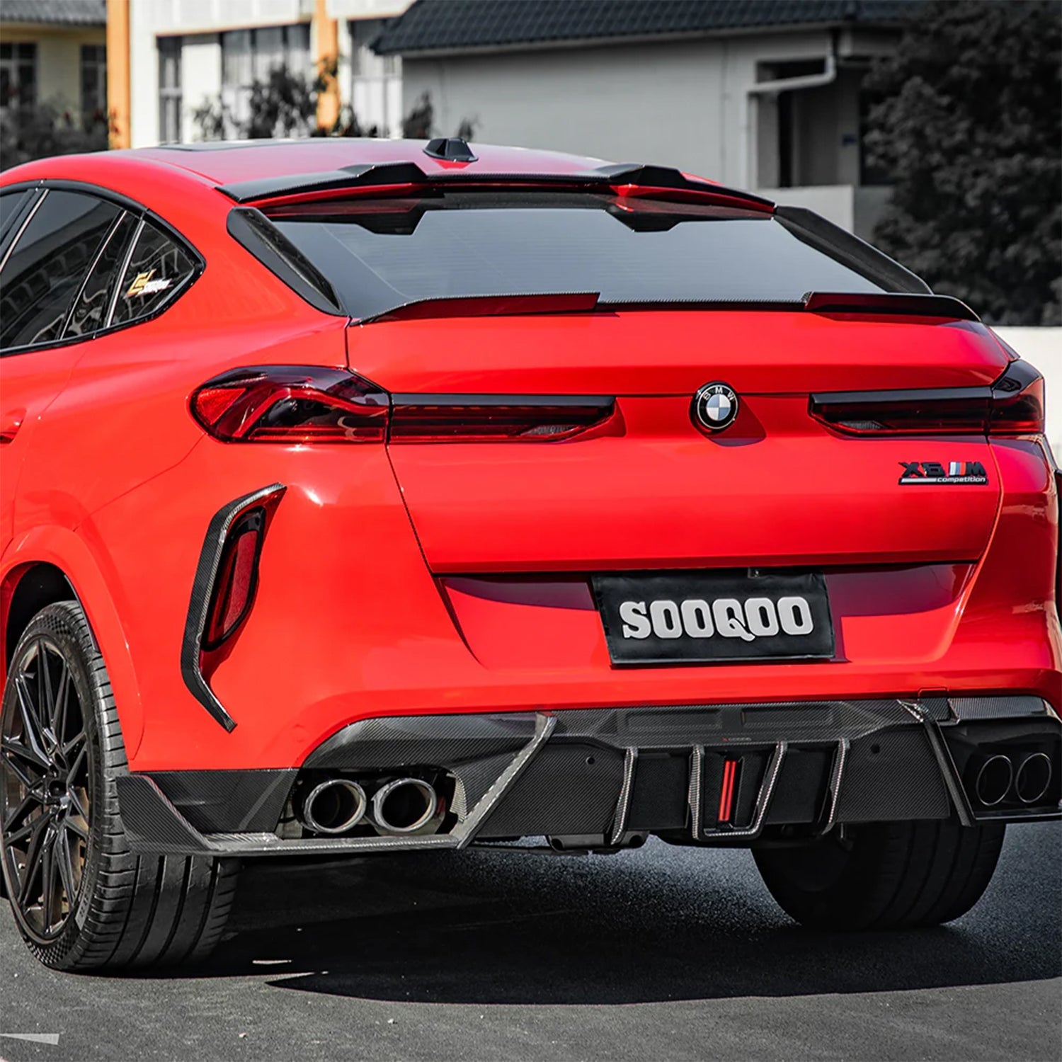 SooQoo BMW F96 X6M SQ-B Rear Diffuser With Brake Light In Gloss Carbon Fibre