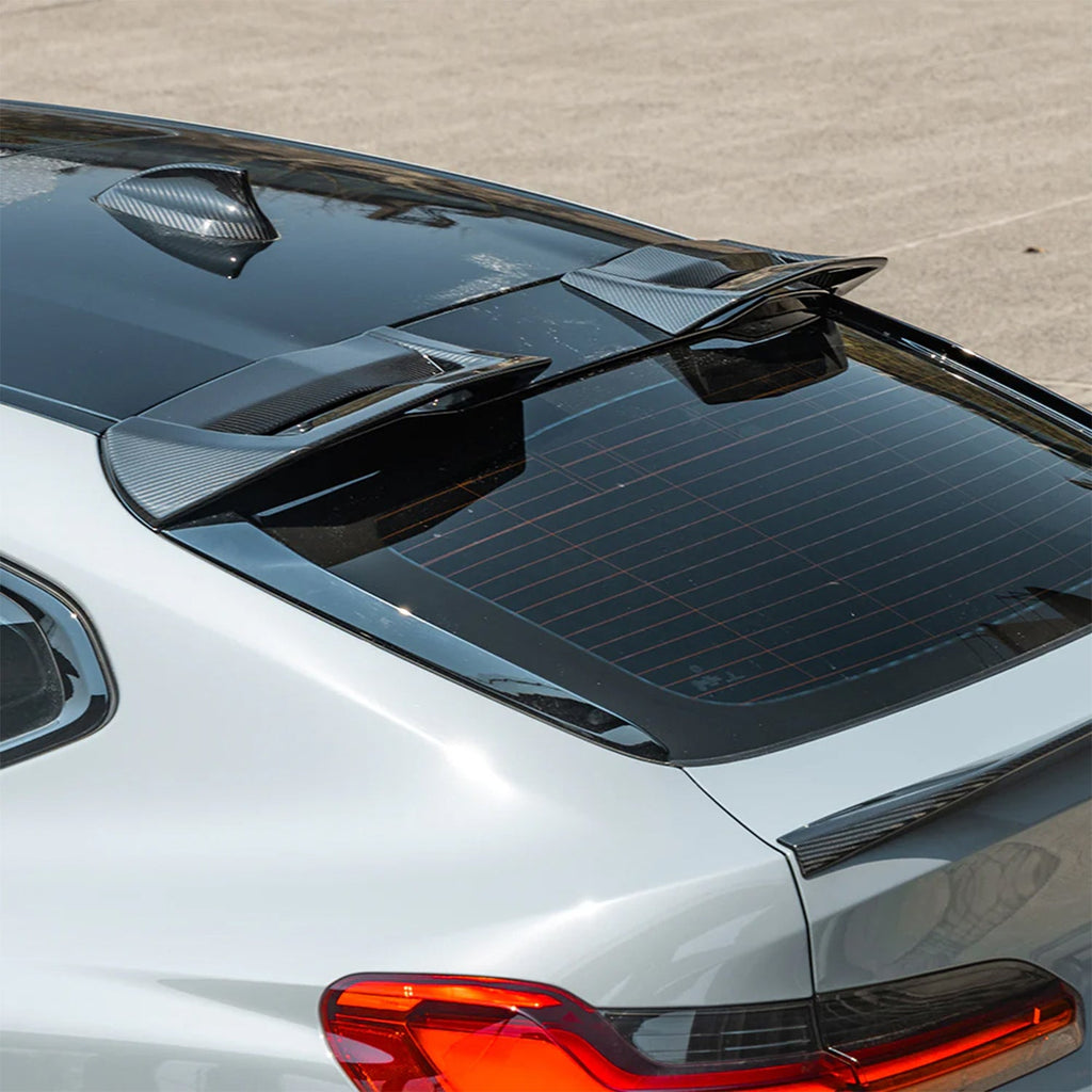 SooQoo BMW F98 X4M Aggressive Roof Spoiler In Gloss Pre Preg Carbon Fibre