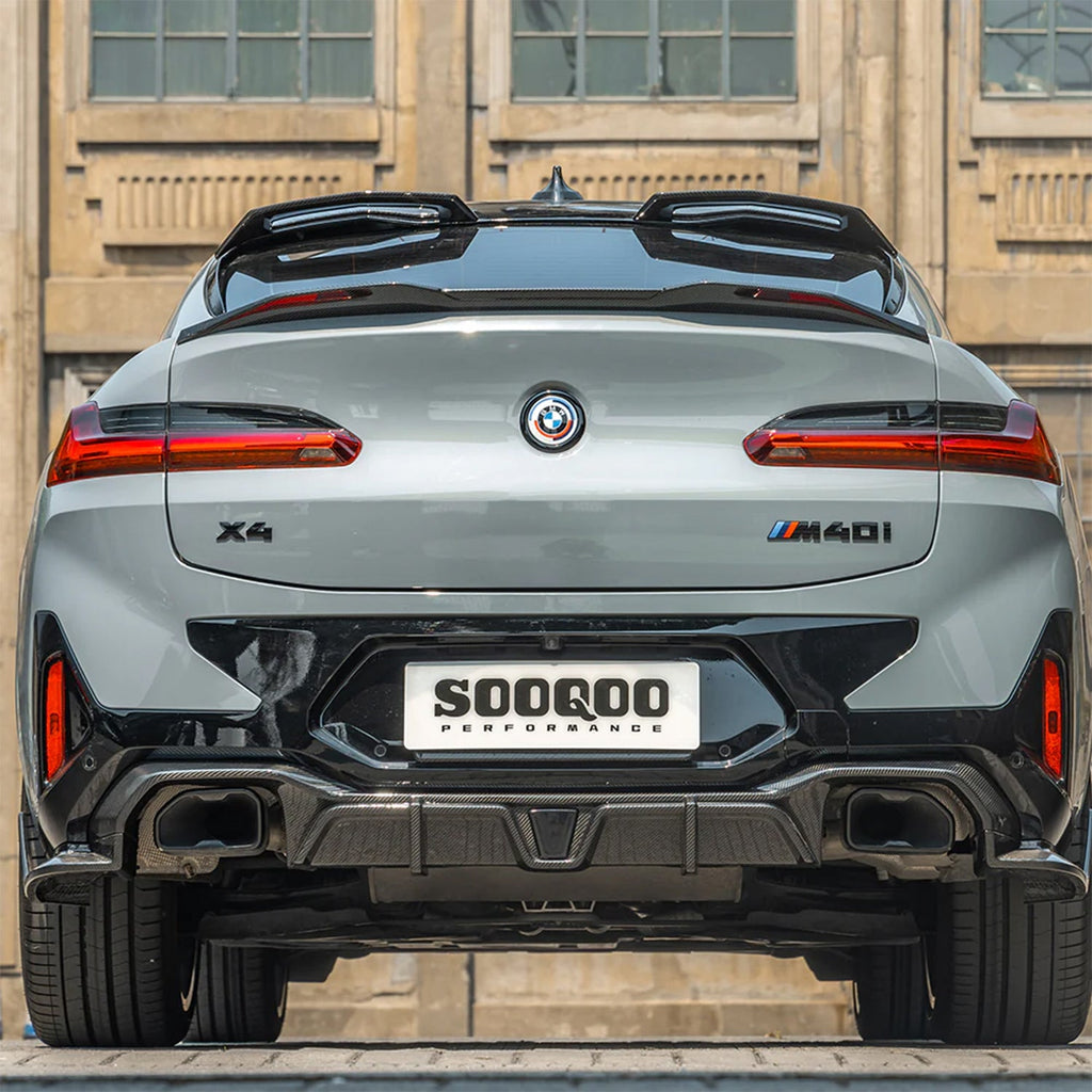 SooQoo BMW F98 X4M Aggressive Roof Spoiler In Gloss Pre Preg Carbon Fibre