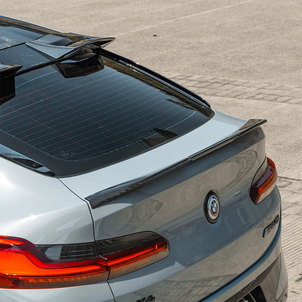 SooQoo BMW F98 X4M Rear Ducktail Spoiler In Gloss Pre Preg Carbon Fibre
