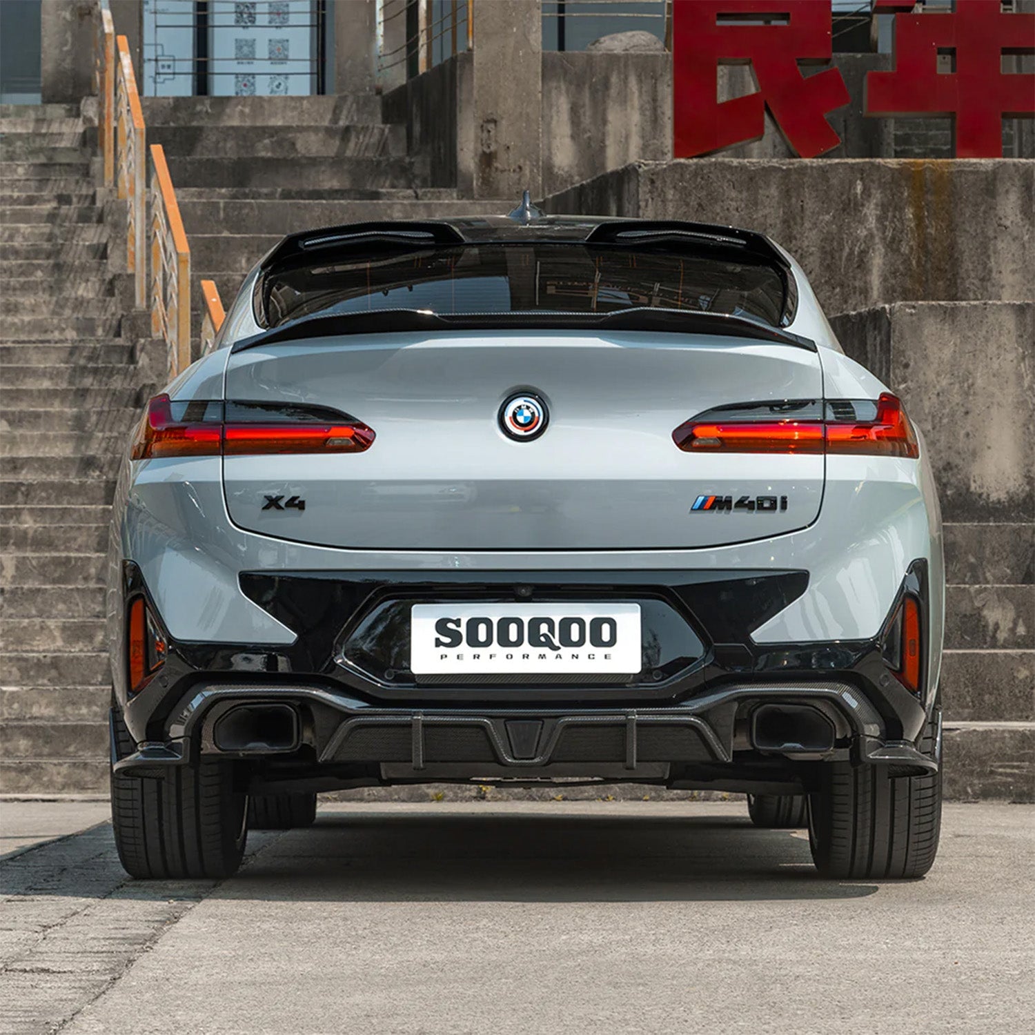 SooQoo BMW F98 X4M Rear Ducktail Spoiler In Gloss Pre Preg Carbon Fibre