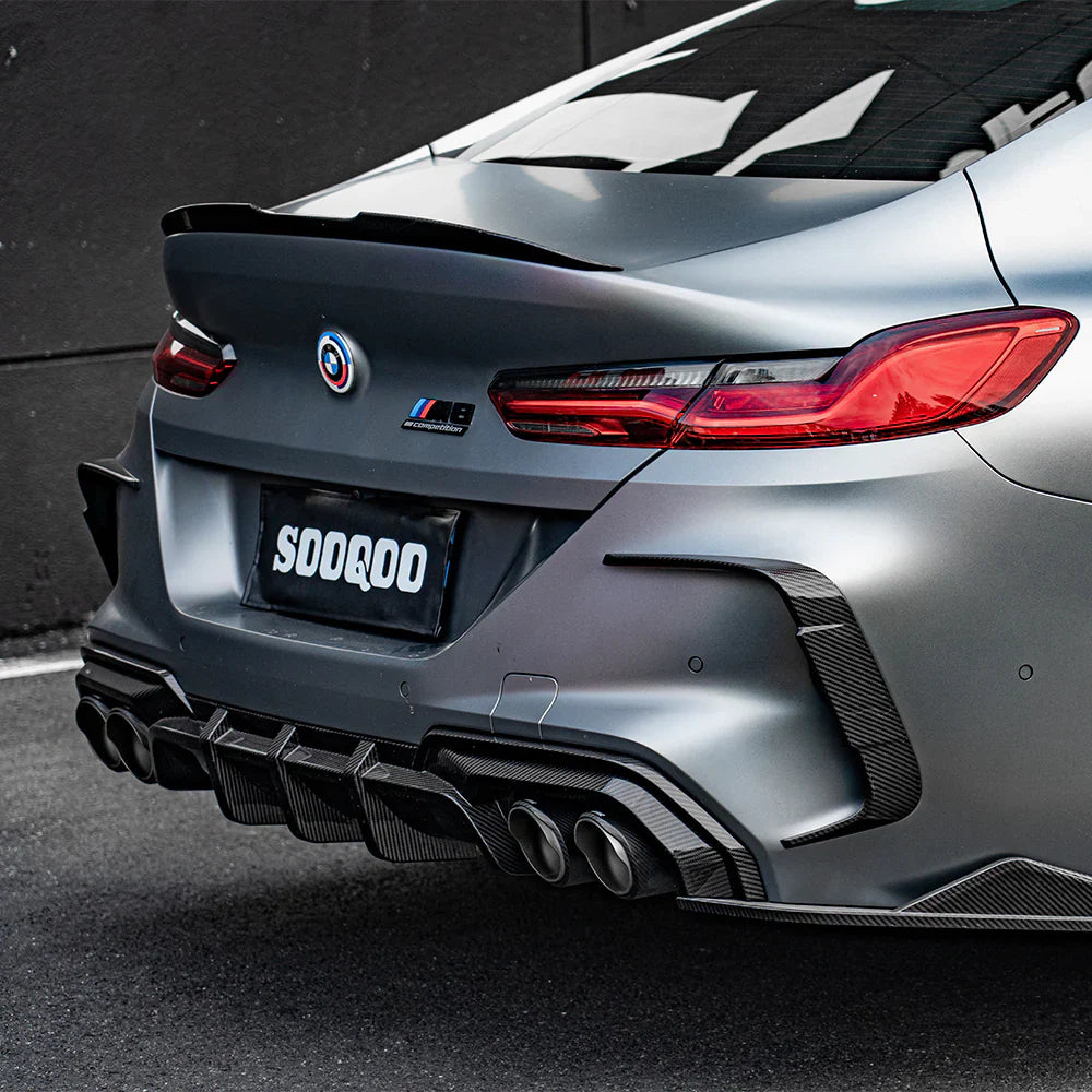 SooQoo BMW F93 M8 Gran Coupe Rear Bumper Inserts In Gloss Carbon Fibre