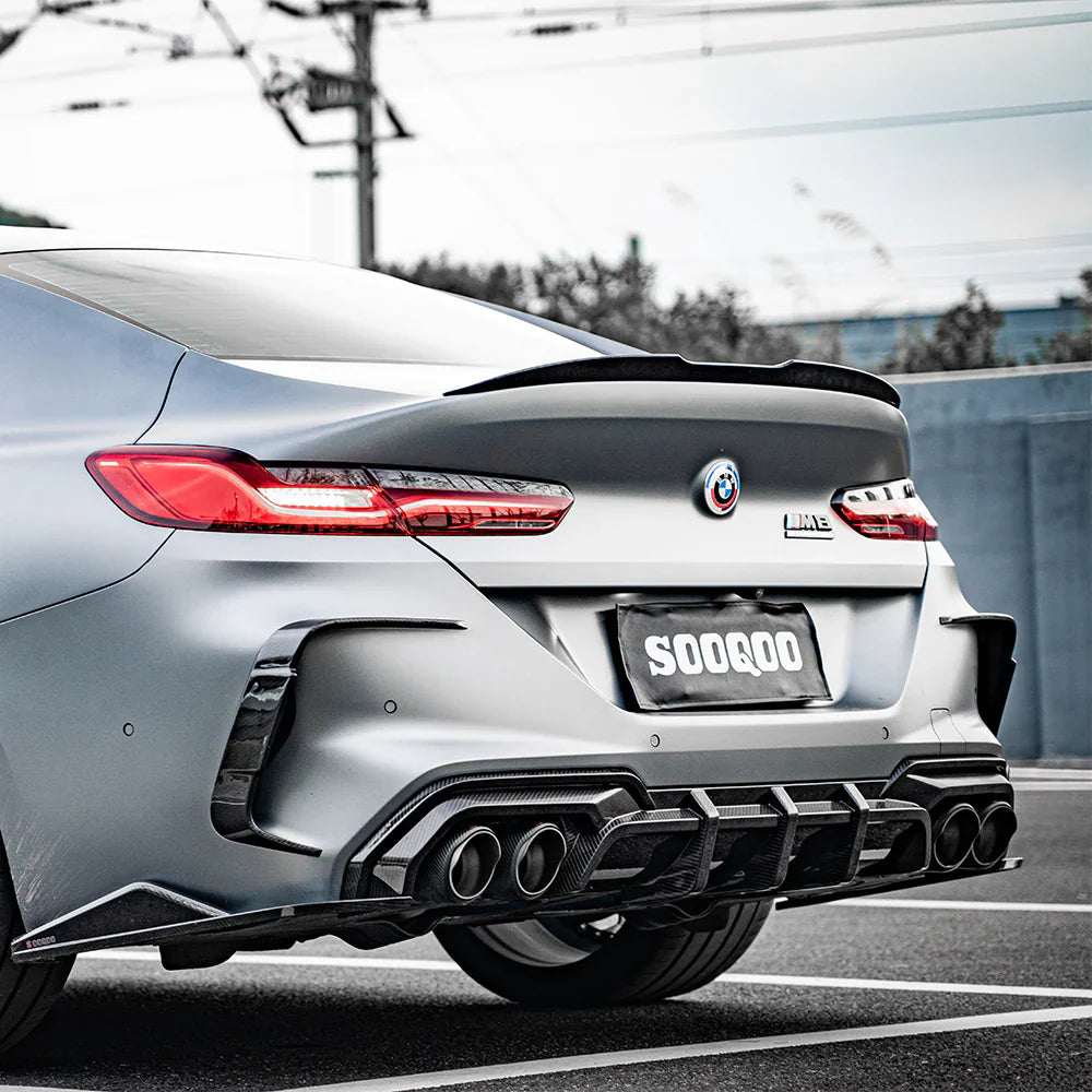 SooQoo BMW F93 M8 Gran Coupe Rear Bumper Inserts In Gloss Carbon Fibre