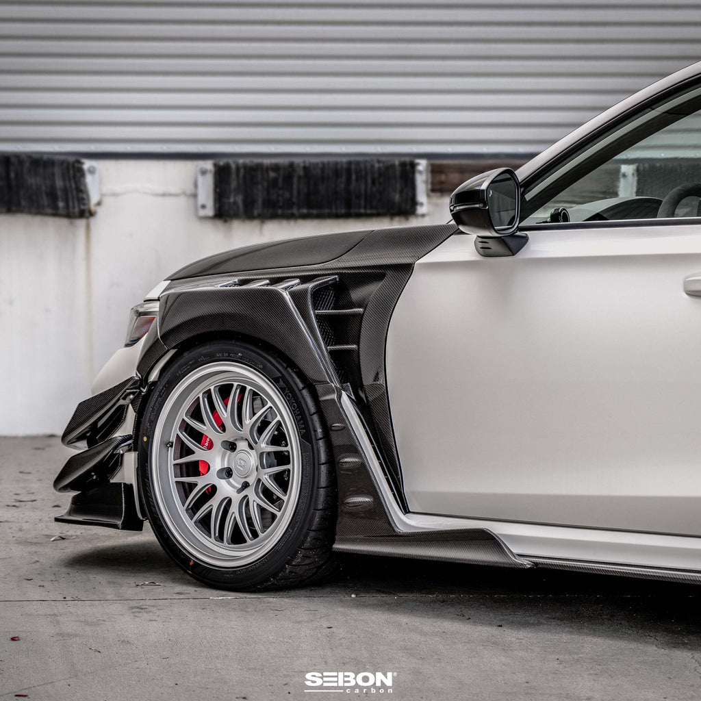 Seibon MB-Style Carbon Fiber Front Side Skirt Extensions - 2023-2025 Honda Civic Type R