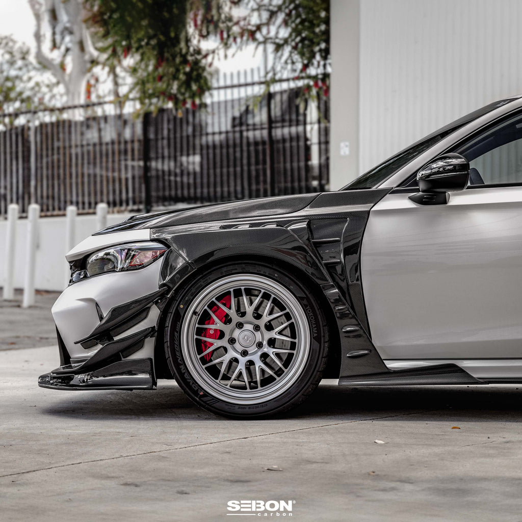 Seibon MB-Style Carbon Fiber Front Side Skirt Extensions - 2023-2025 Honda Civic Type R